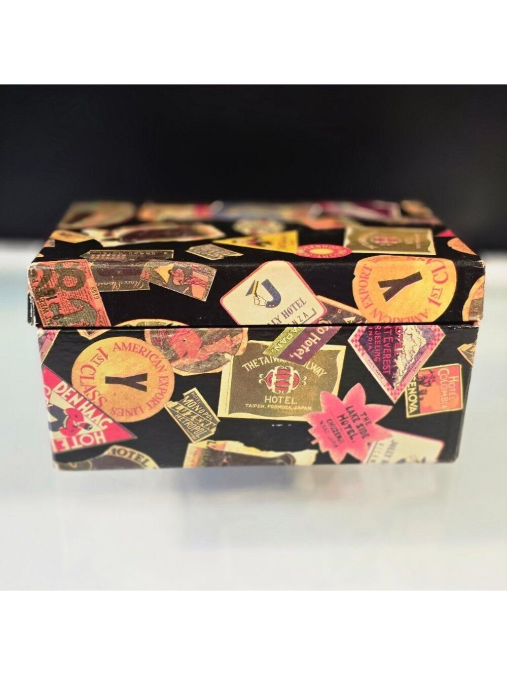 Decorative Storage Box Vintage Collage Of Luggage Labels  #2